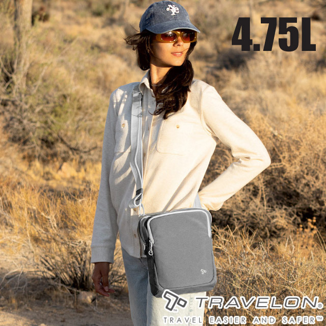 【Travelon】Voyages防盜斜背包4.75L.旅遊側背包.證件隨身包/RFID防盜隔層/TL-43669 灰✿30E010